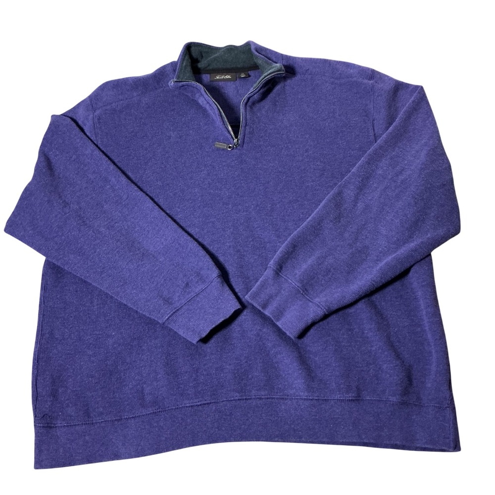 Tasso Elba Ribbed Quarter Zip Pullover Mens XXL Purple Cotton Minimalist Sweater